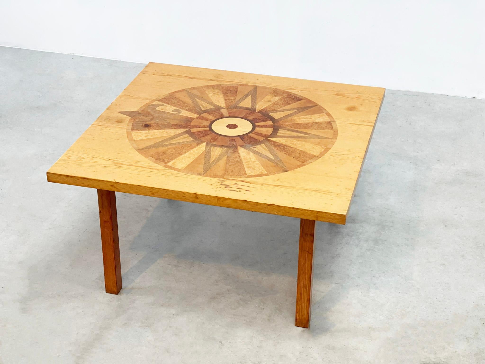 Oak Handmade inlay wooden coffee table For Sale