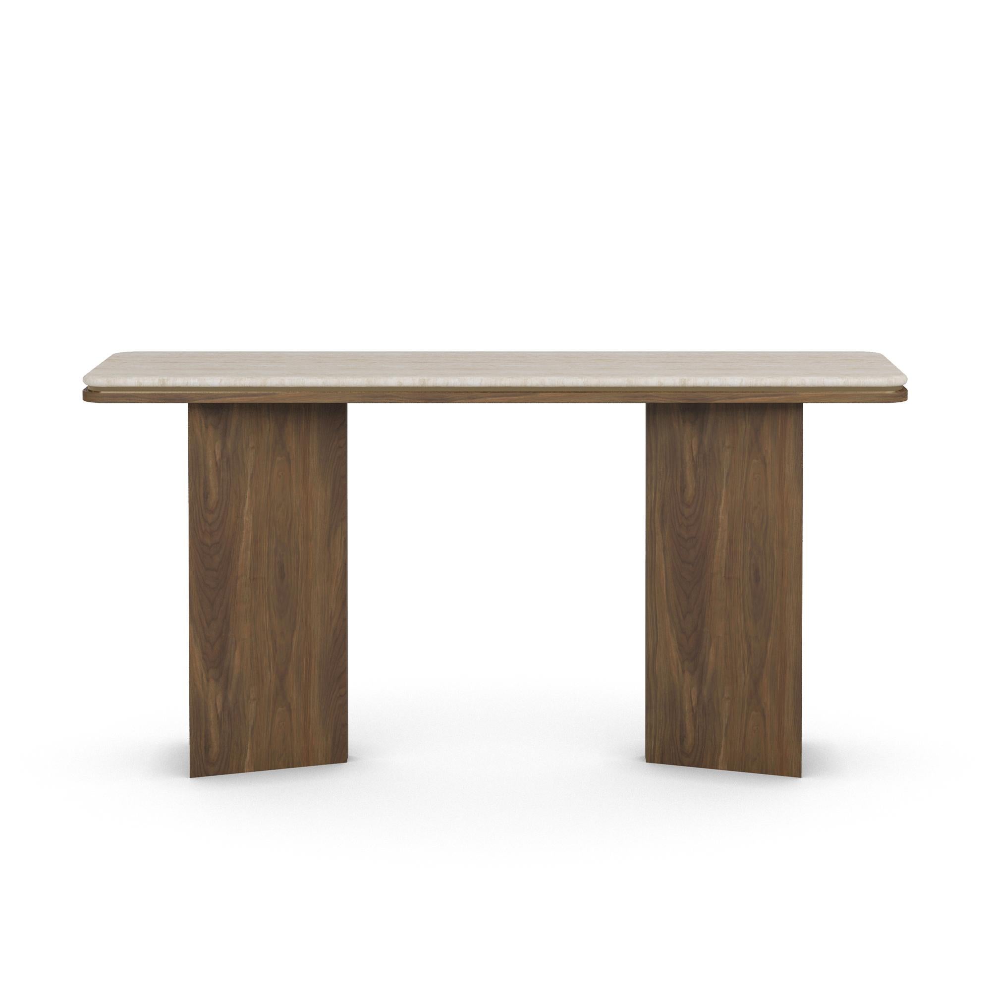 Modern Handmade Isa Console Table in Walnut and Travertine by Nolita Harbour For Sale