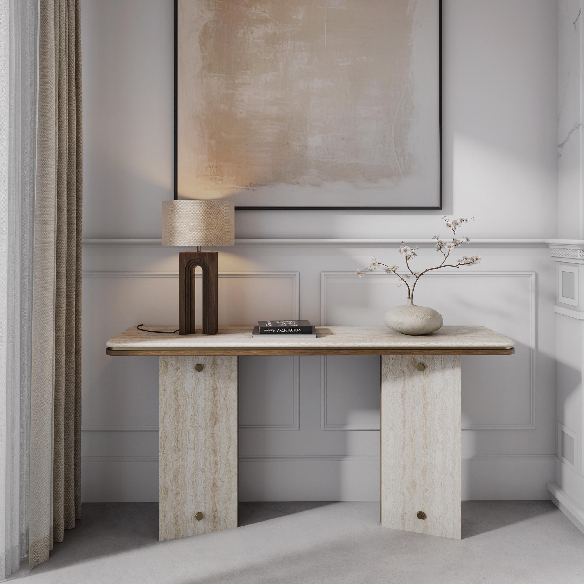 Handmade Isa Console Table in Walnut and Travertine by Nolita Harbour In New Condition For Sale In Carvalhosa, PT