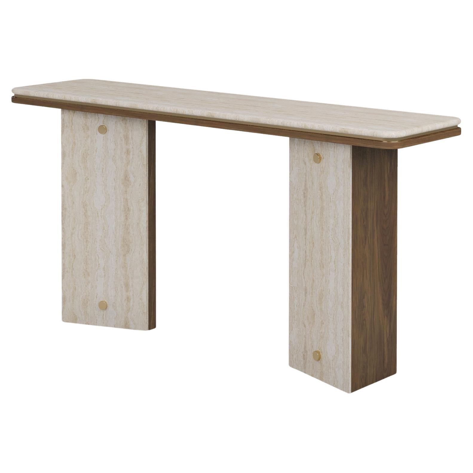 Handmade Isa Console Table in Walnut and Travertine by Nolita Harbour For Sale