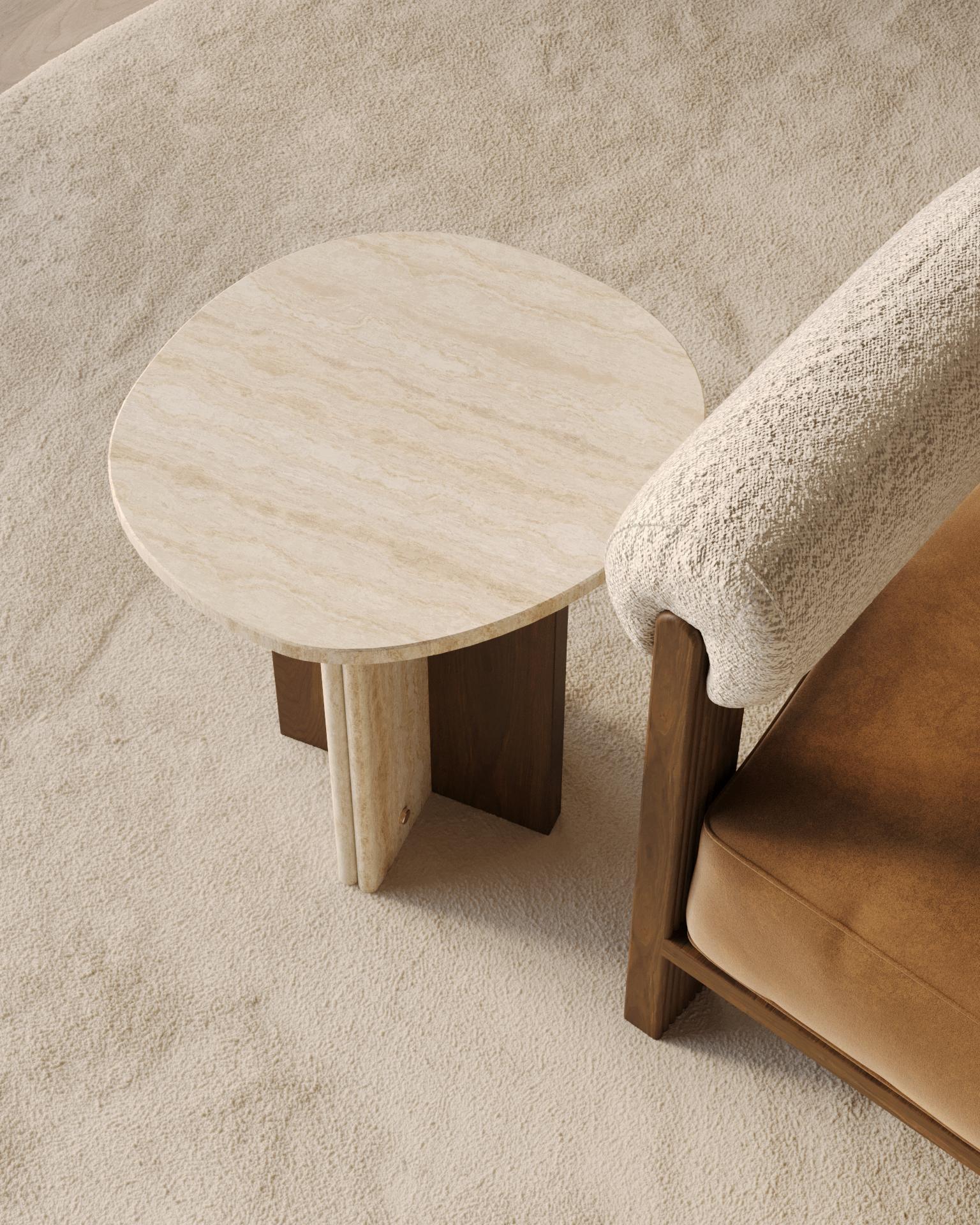 Modern Handmade Isa Side Table in Wood & Polished Brass Accents by Nolita Harbour For Sale