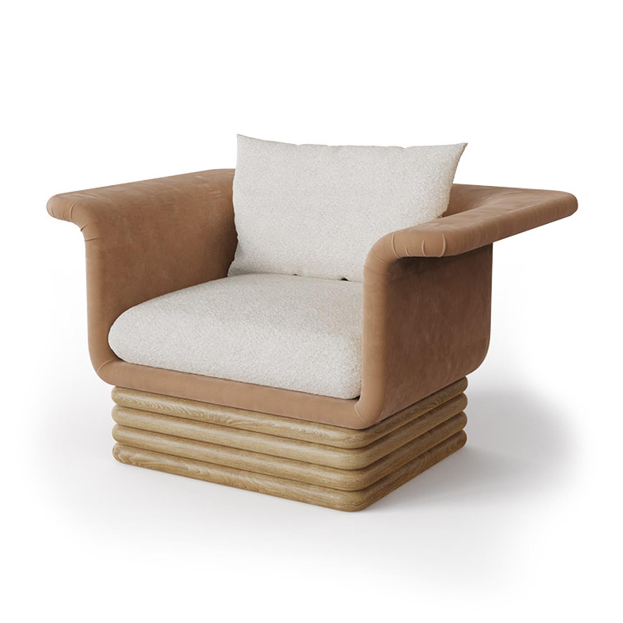 Organic Modern Handmade Isabella Armchair with Velvet & Ribbed Wooden Base by Nolita Harbour For Sale
