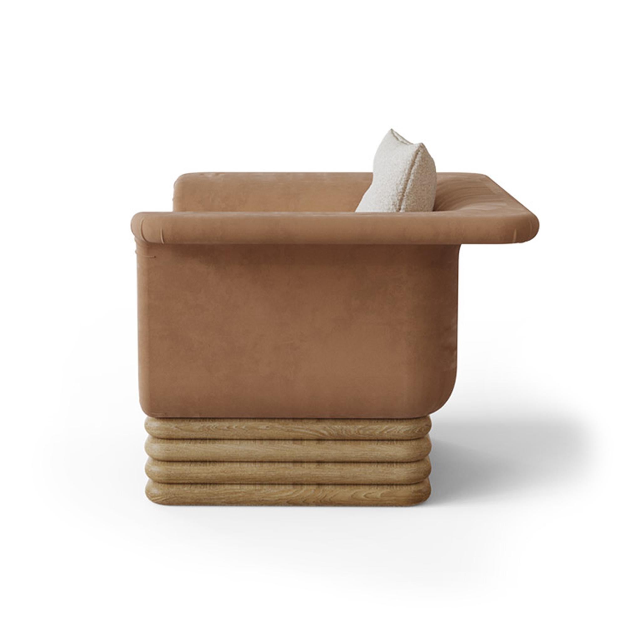 Contemporary Handmade Isabella Armchair with Velvet & Ribbed Wooden Base by Nolita Harbour For Sale
