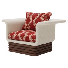 Handmade Isabella Armchair with Velvet & Ribbed Wooden Base by Nolita Harbour