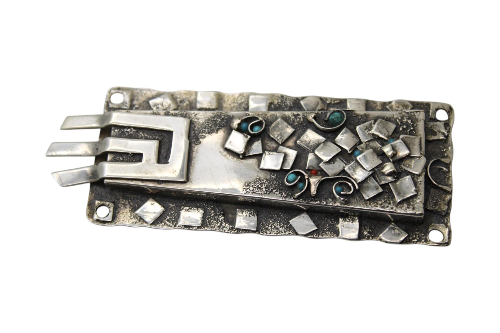 Etui à Mezuzah en argent israélien fait à la main - Circa 1950 Bon état - En vente à New York, NY