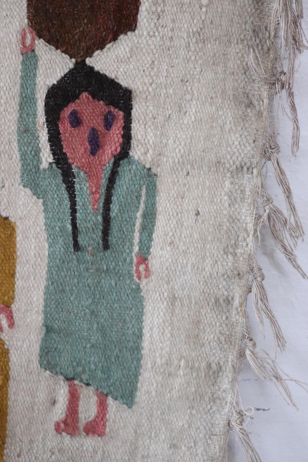 Wool Handmade Israeli Wall Tapestry or Wall Rug, 1930s For Sale