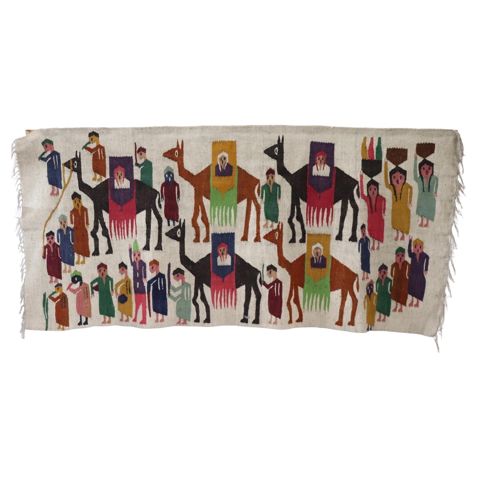 Handmade Israeli Wall Tapestry or Wall Rug, 1930s For Sale