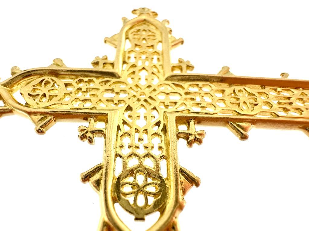 Byzantin Croix italienne en or jaune 18 carats de style byzantin, fabriquée à la main
