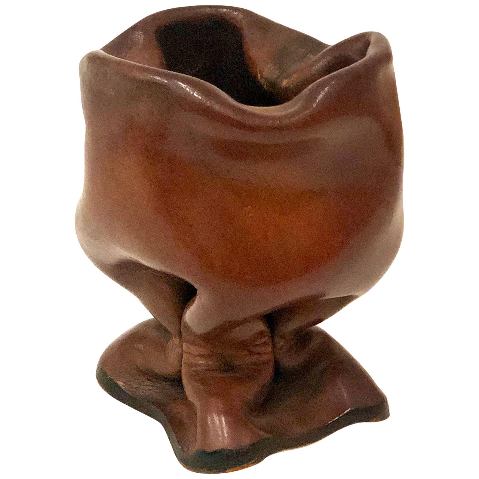 Handmade Italian Rare Leather Drinking Vessel For Sale