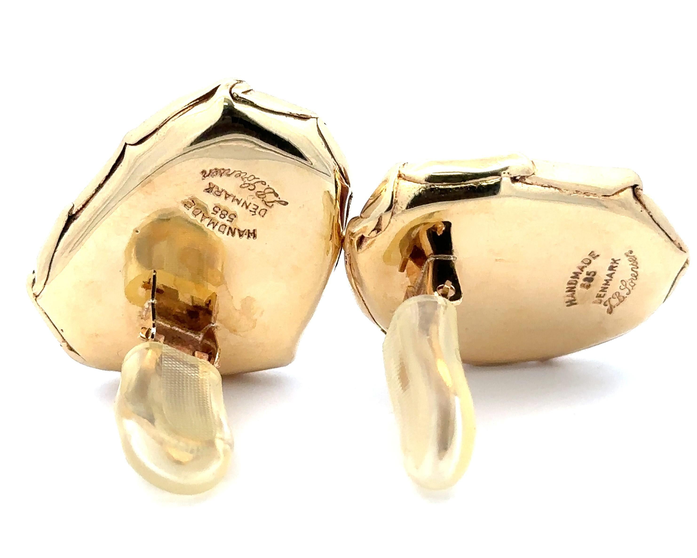 Handmade J. Bjerring Sorensen Denmark 14k Yellow Gold Amber Clip On Earrings For Sale 6