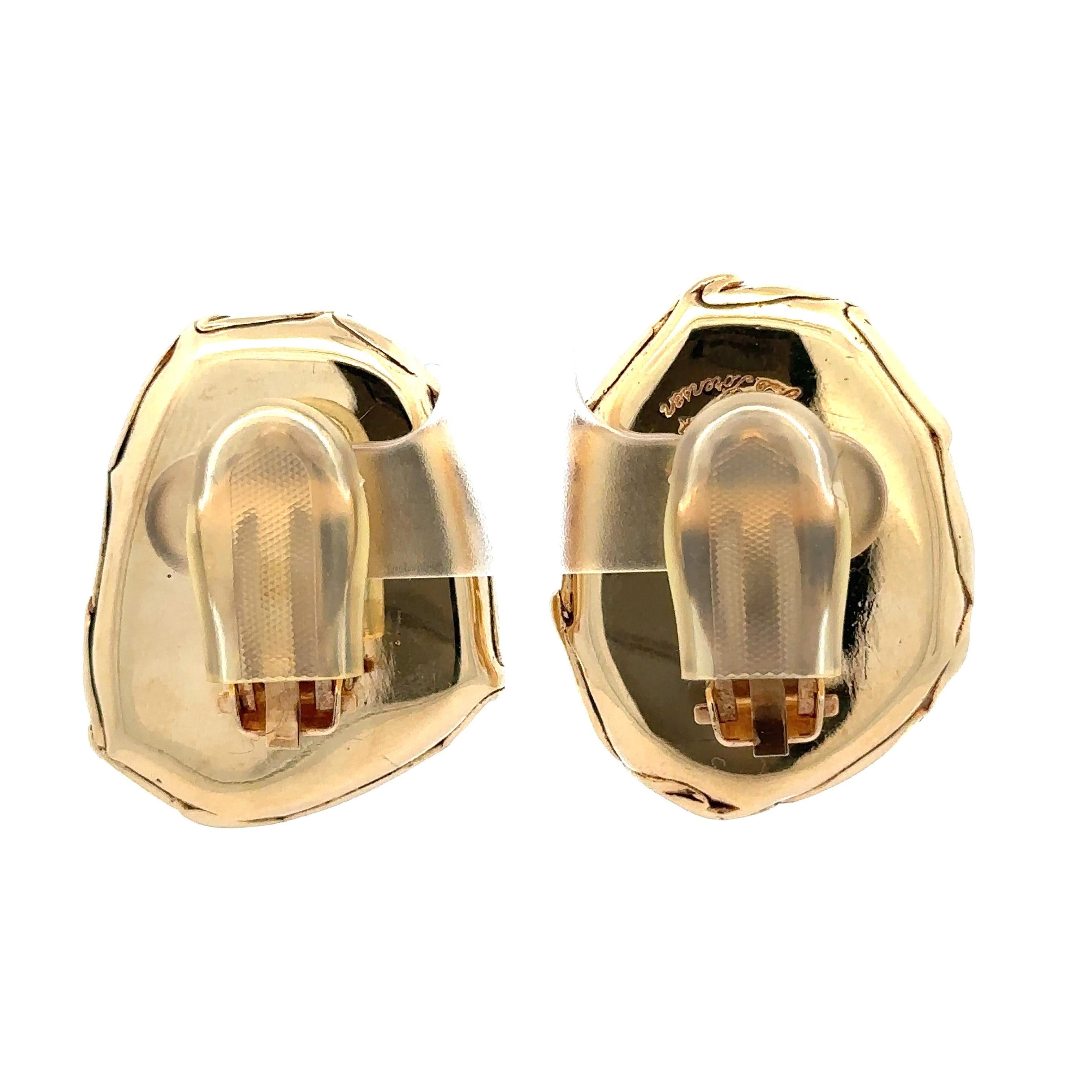 Uncut Handmade J. Bjerring Sorensen Denmark 14k Yellow Gold Amber Clip On Earrings For Sale