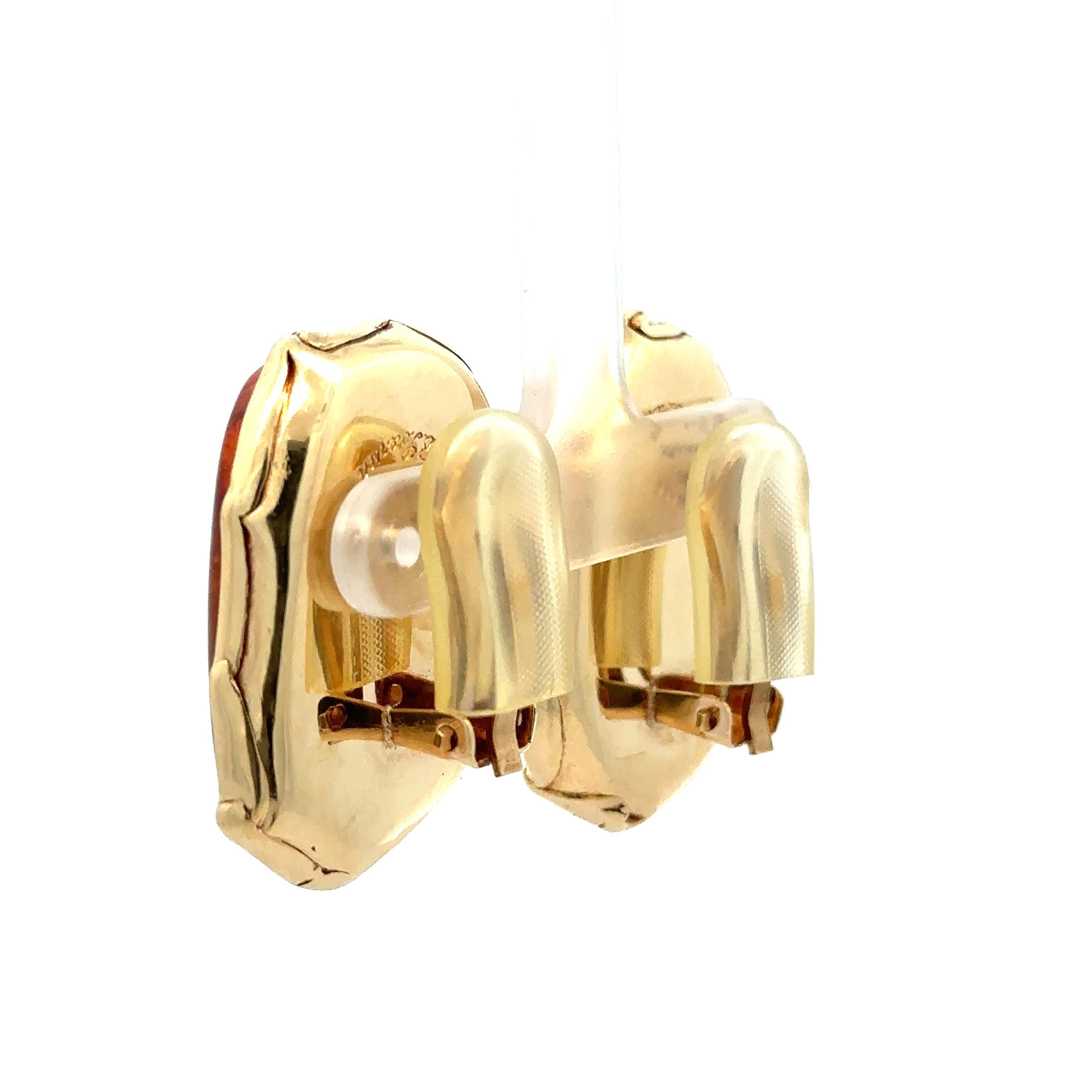 Handmade J. Bjerring Sorensen Denmark 14k Yellow Gold Amber Clip On Earrings In Good Condition For Sale In Montclair, NJ