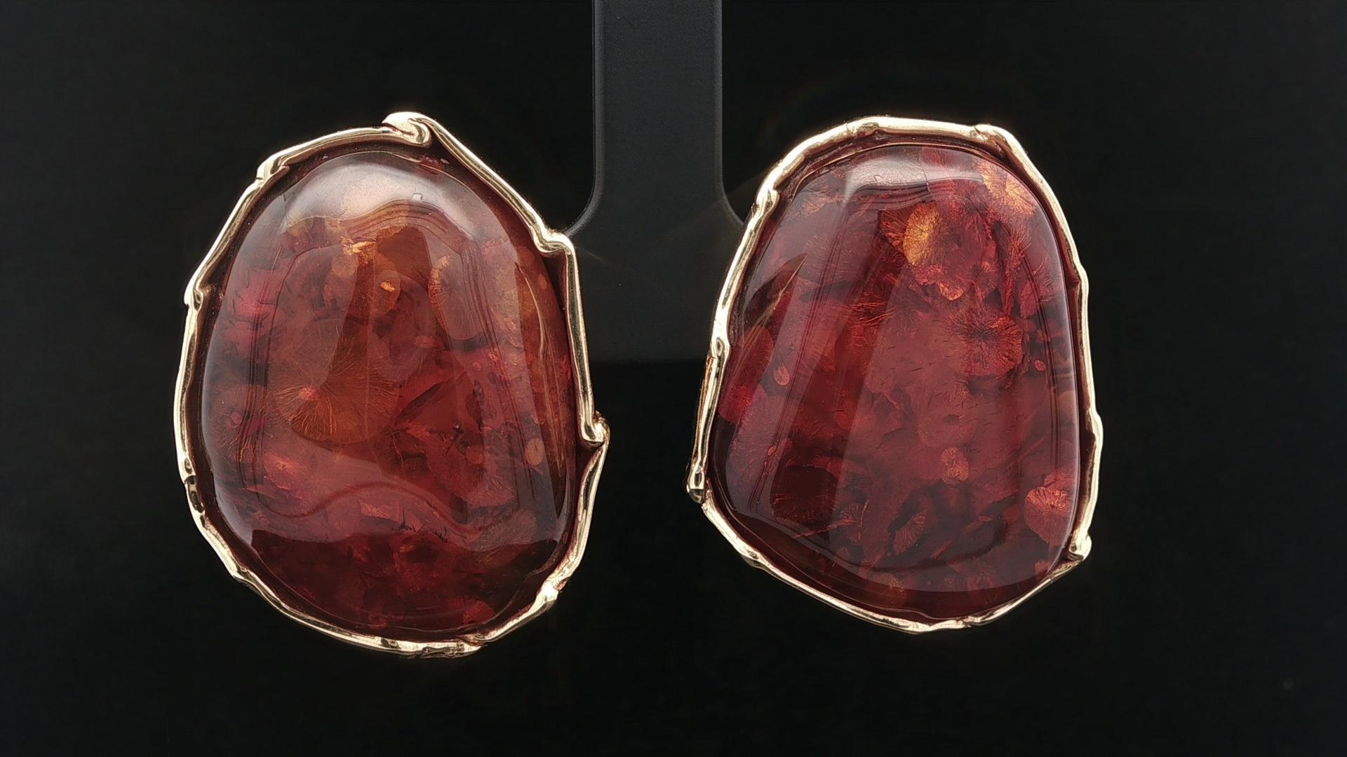 Handmade J. Bjerring Sorensen Denmark 14k Yellow Gold Amber Clip On Earrings For Sale 3