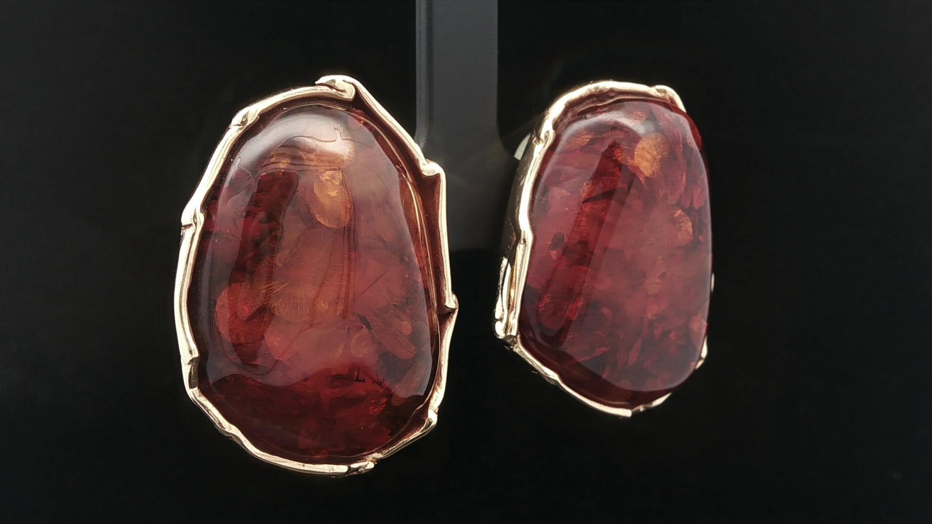 Handmade J. Bjerring Sorensen Denmark 14k Yellow Gold Amber Clip On Earrings For Sale 4