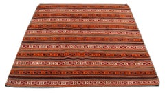 Handmade Jajim Tapestry Rug from Orange Azerbaijan Wool Flat-Weave