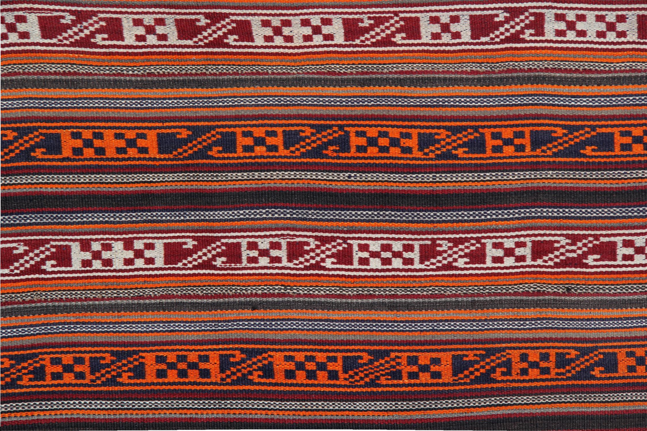 Country Handmade Jajim Tapestry Rug from Orange Azerbaijan Wool Flat-Weave For Sale