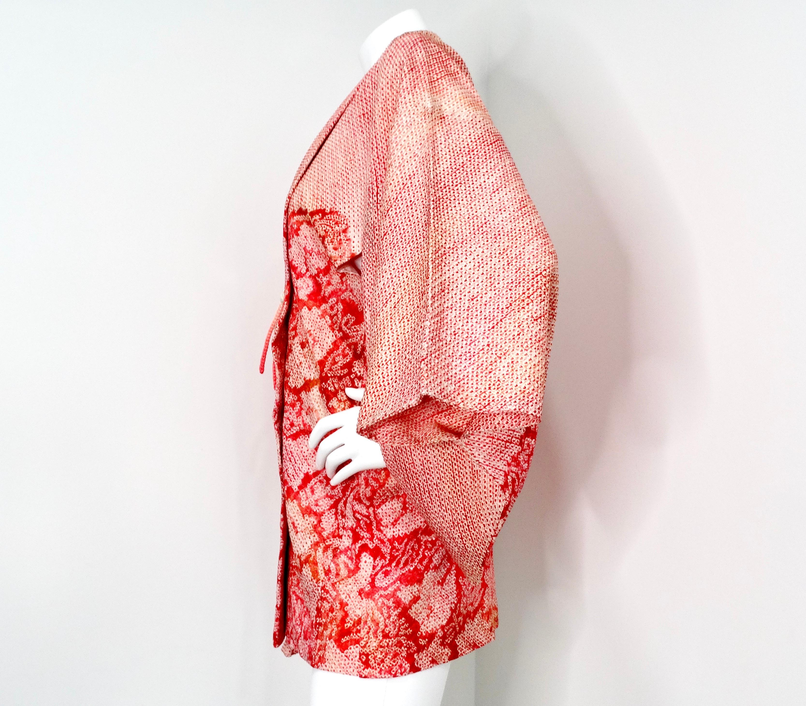 Giacca kimono Haori in seta rosa Shibori fatta a mano in vendita 1