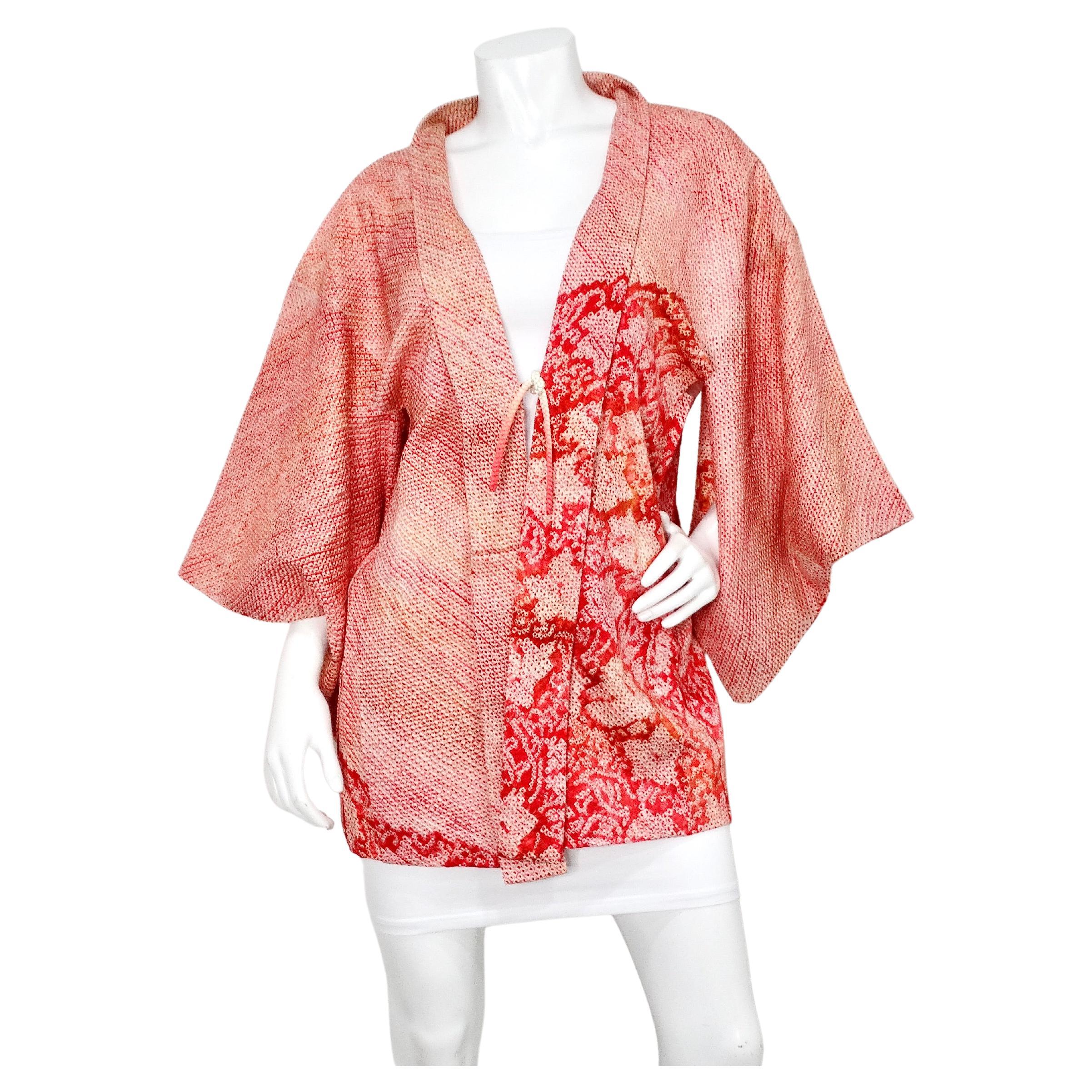 Giacca kimono Haori in seta rosa Shibori fatta a mano in vendita