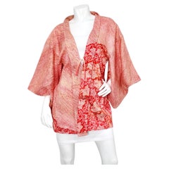 Giacca kimono Haori in seta rosa Shibori fatta a mano