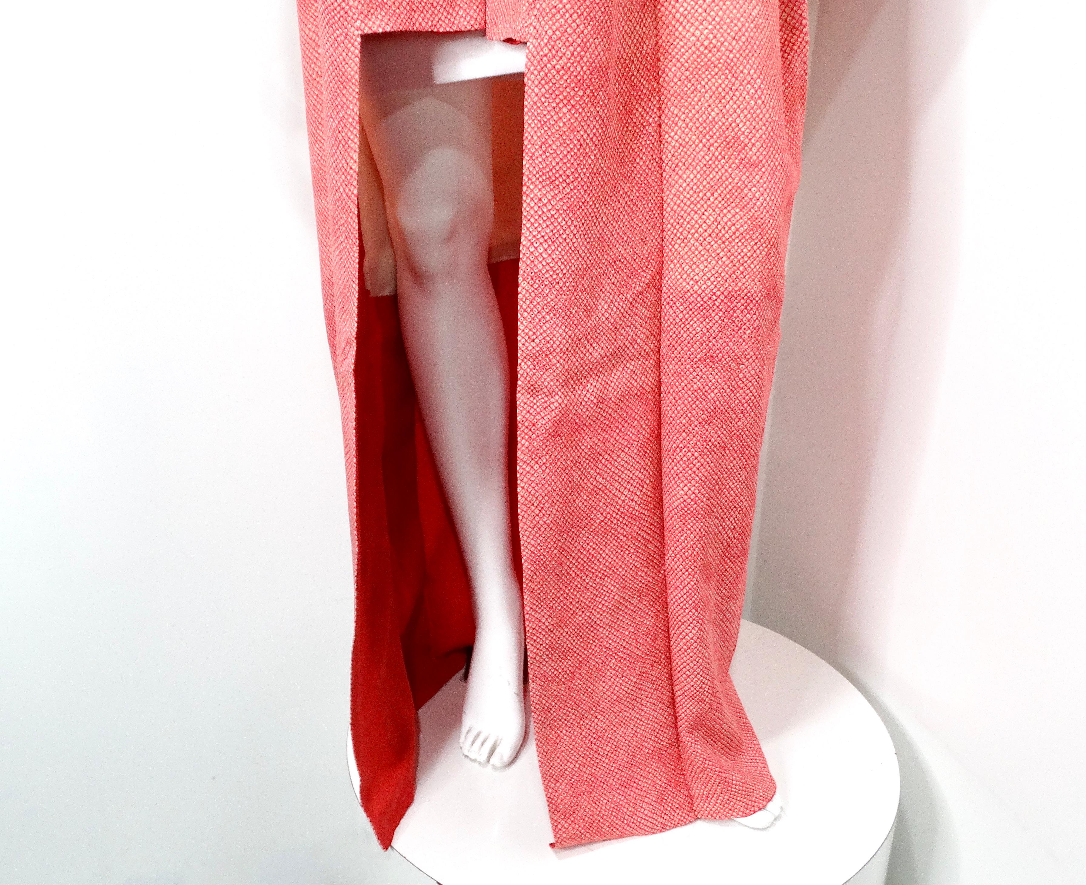 Kimono tradicional japonés hecho a mano con estampado shibori rosa circa años 50 en Bueno estado para la venta en Scottsdale, AZ