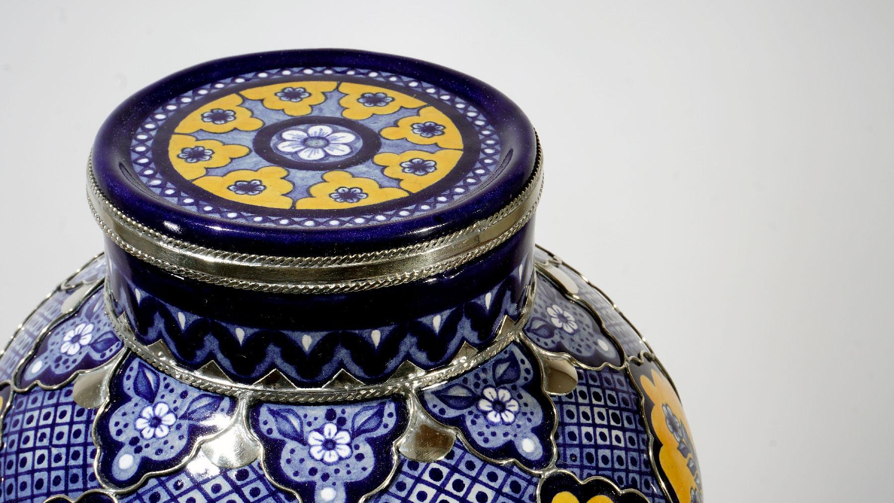 Handmade Jar, Ceramic and White Metal ‘Alpaca’, One of a Kind 4