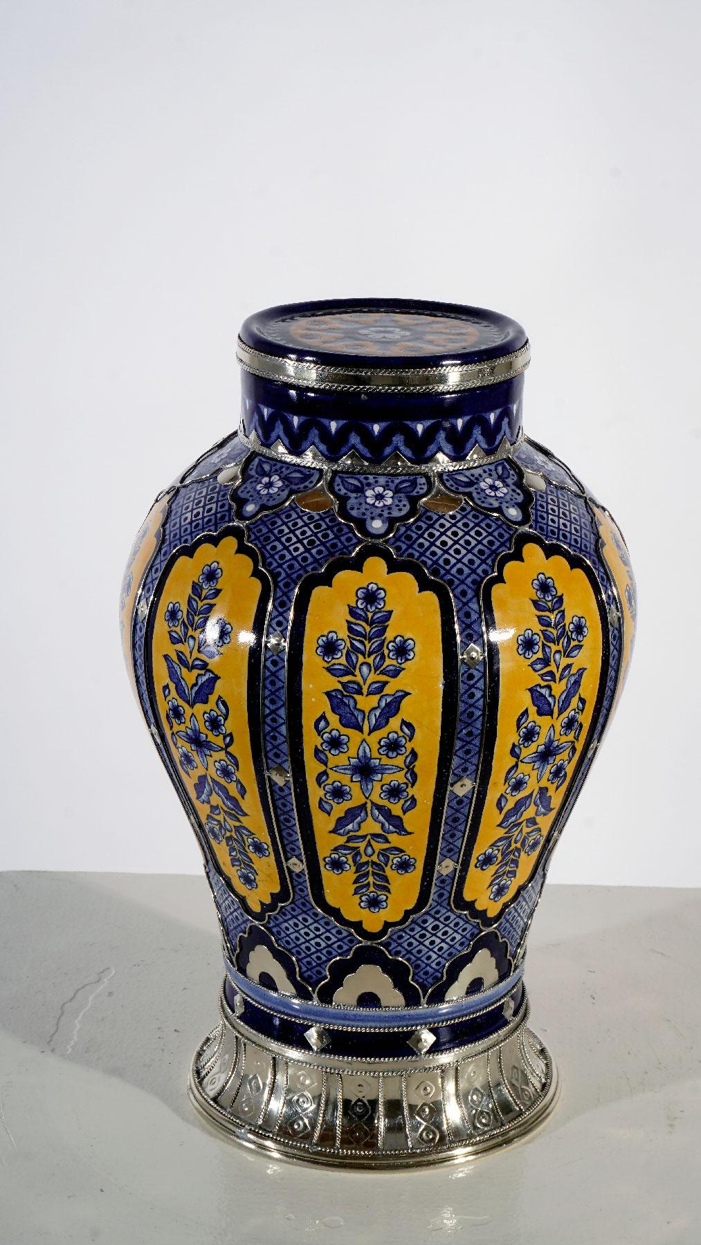 Glazed Handmade Jar, Ceramic and White Metal ‘Alpaca’, One of a Kind