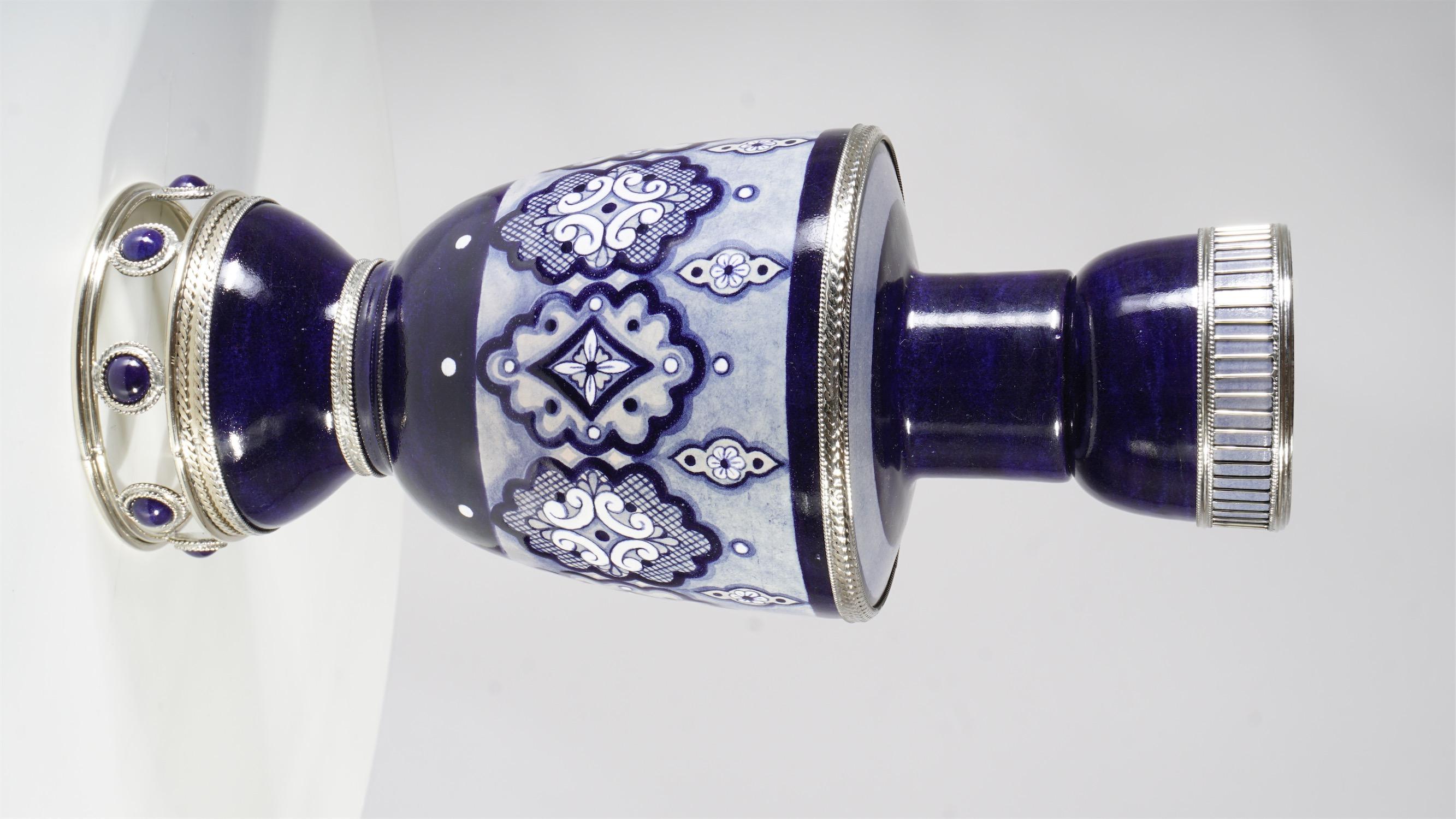 Glazed Handmade Jar, Ceramic and White Metal ‘Alpaca’, One of a Kind
