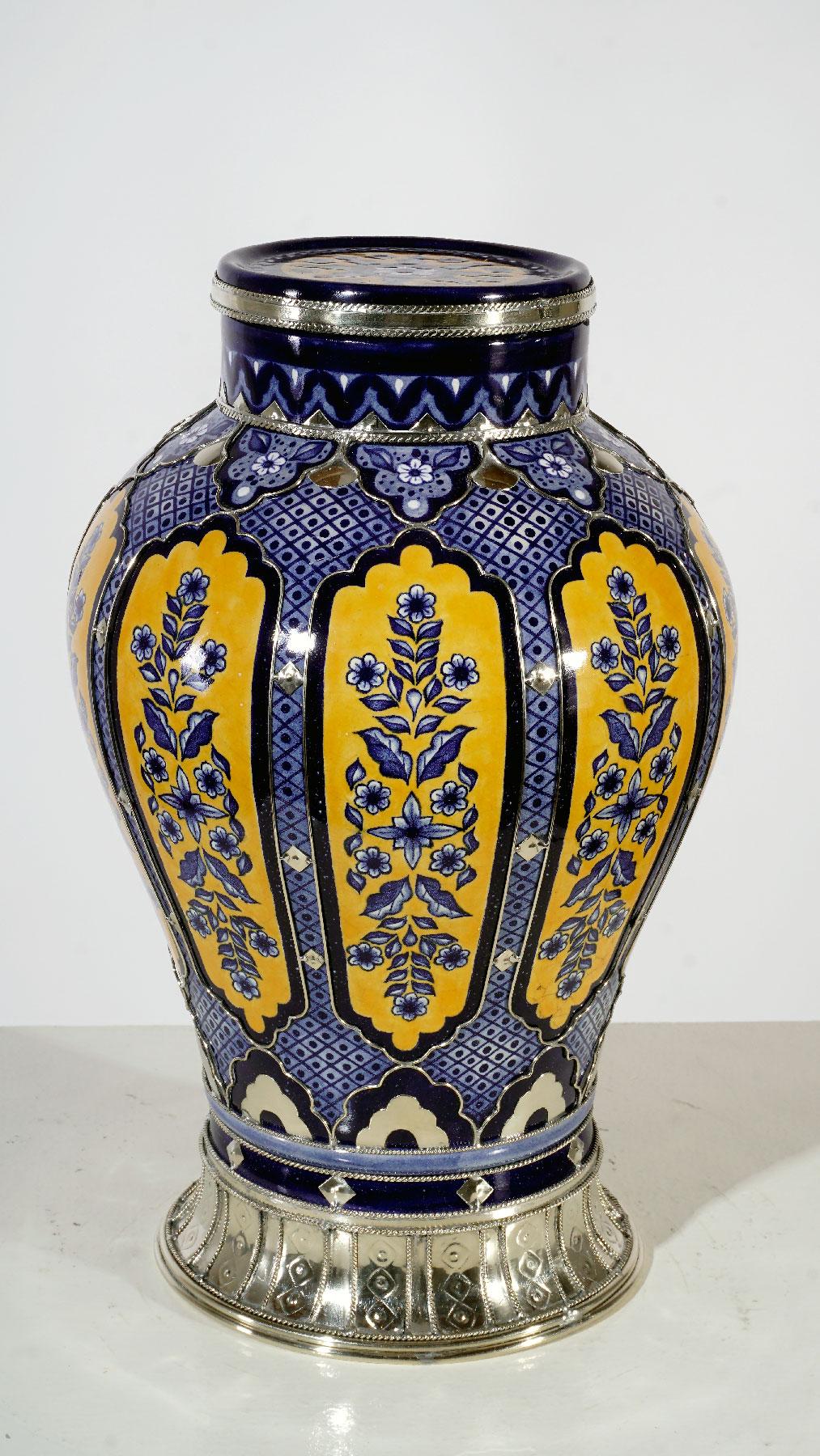 Contemporary Handmade Jar, Ceramic and White Metal ‘Alpaca’, One of a Kind