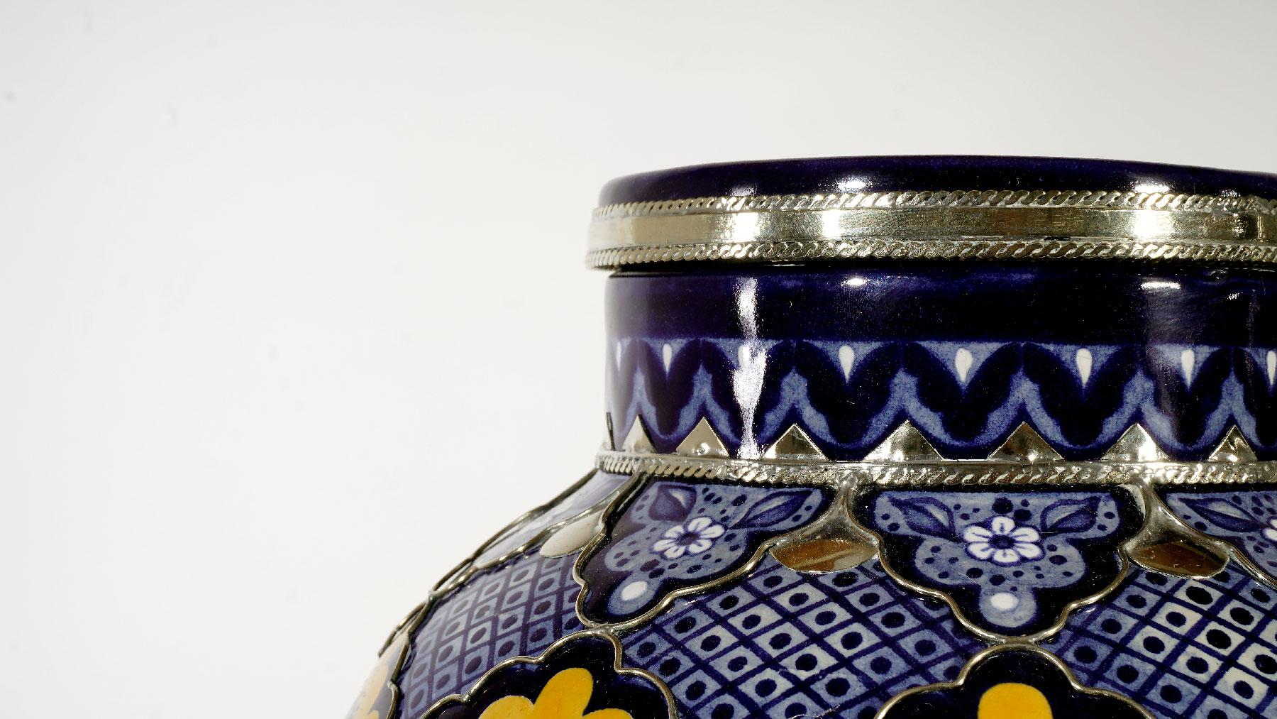 Handmade Jar, Ceramic and White Metal ‘Alpaca’, One of a Kind 2