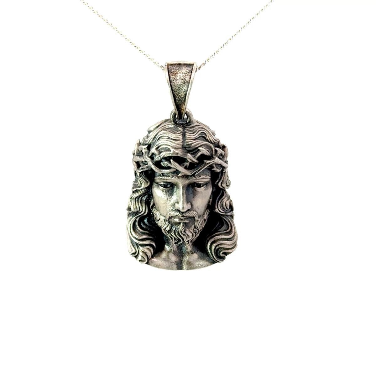 Women's or Men's Handmade Jesus Head Christ Pendant Gift for Him Made in 925 Sterling Silver For Sale