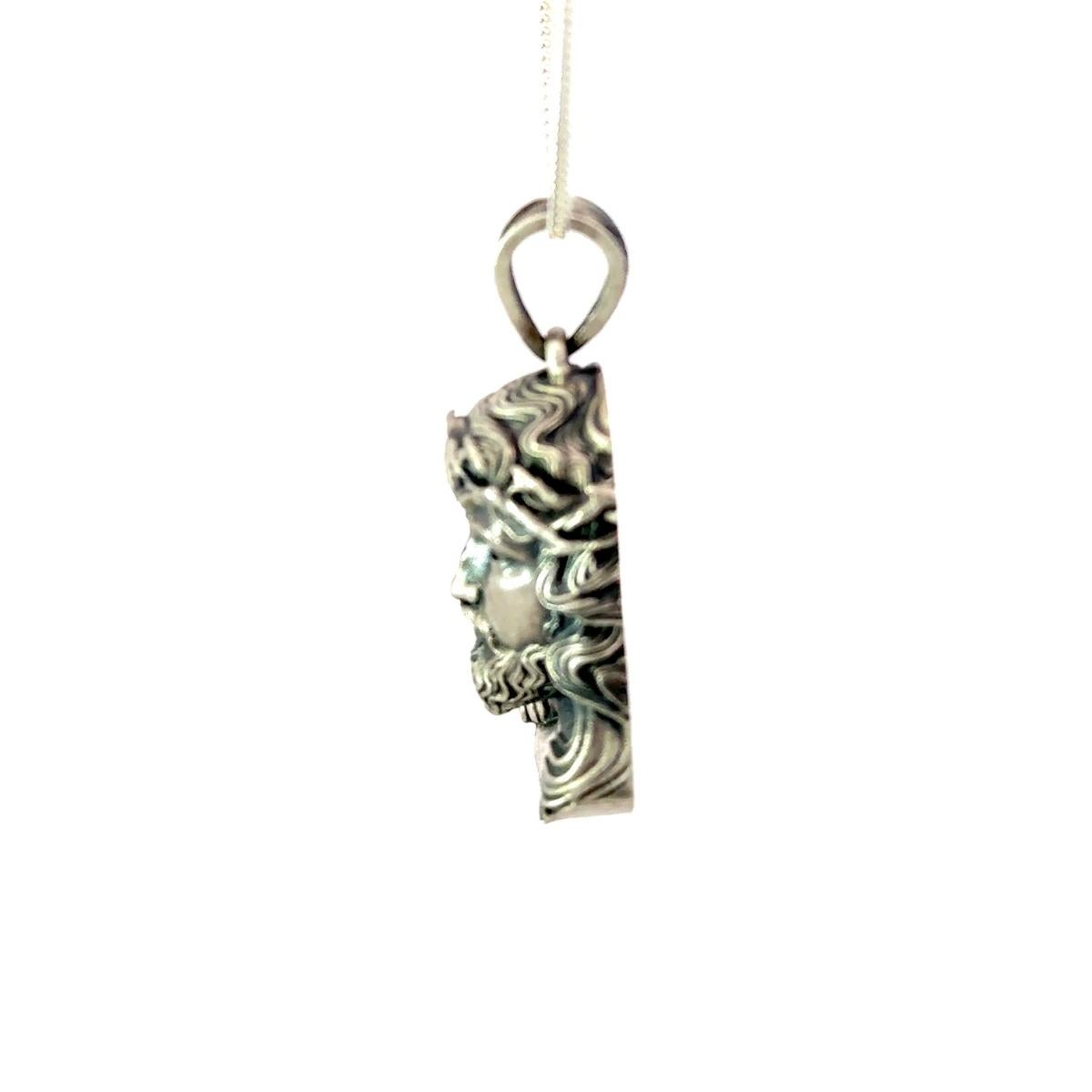Art Deco Handmade Jesus Head Christ Pendant Gift for Him Made in 925 Sterling Silver For Sale