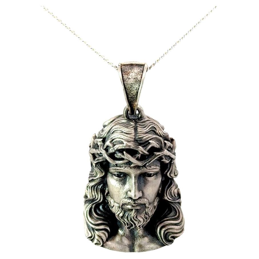 Handmade Jesus Head Christ Pendant Gift for Him Made in 925 Sterling Silver For Sale
