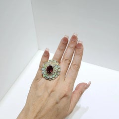 Art Deco 16.58 Ct Tourmaline Opal Ring and 0.58Ct Natural Diamond  in Silver