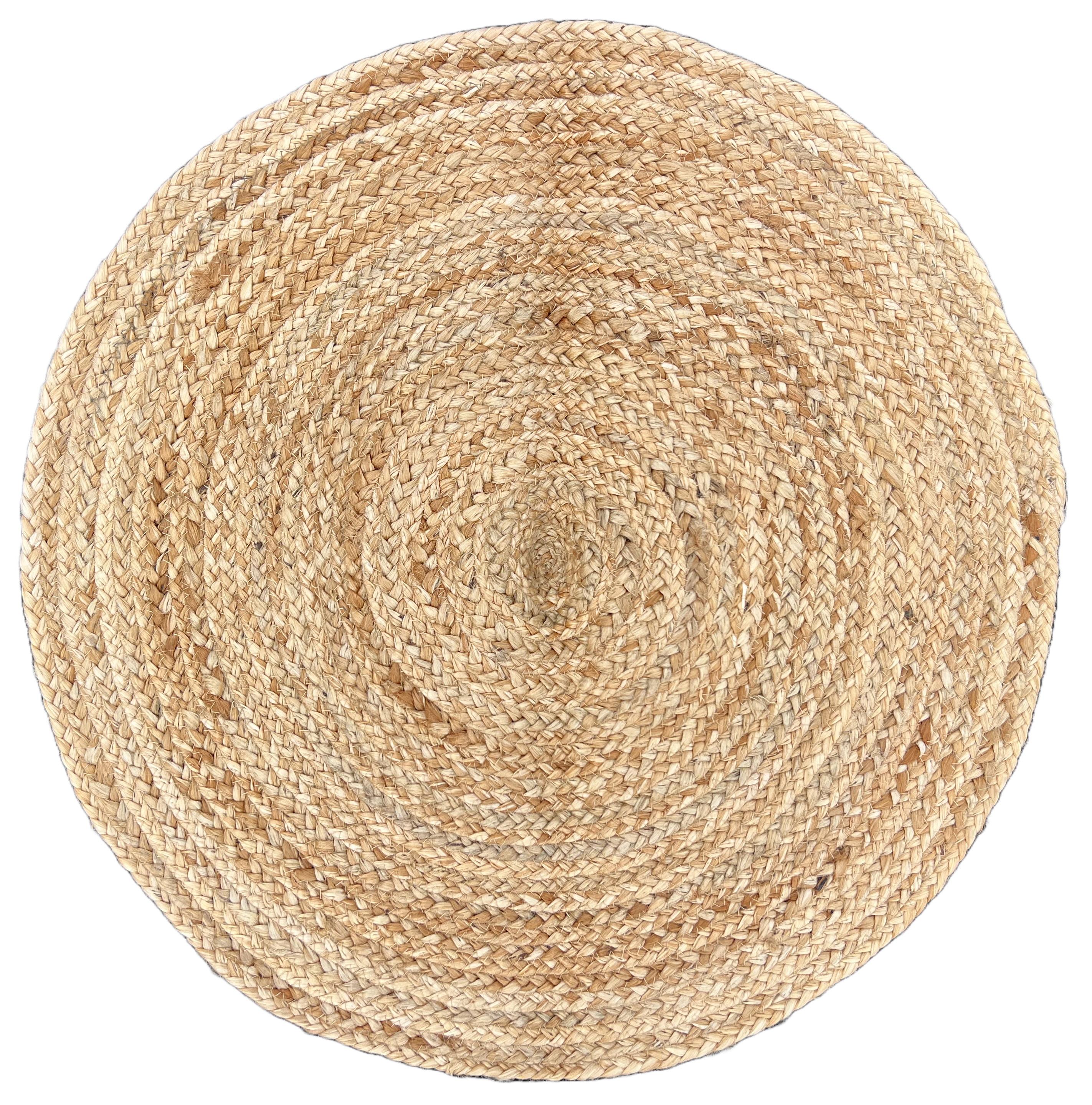 Hand-Woven Handmade Jute Area Flat Weave Rug, 2x2 Solid Jute Round Indian Dhurrie Kilim Rug For Sale