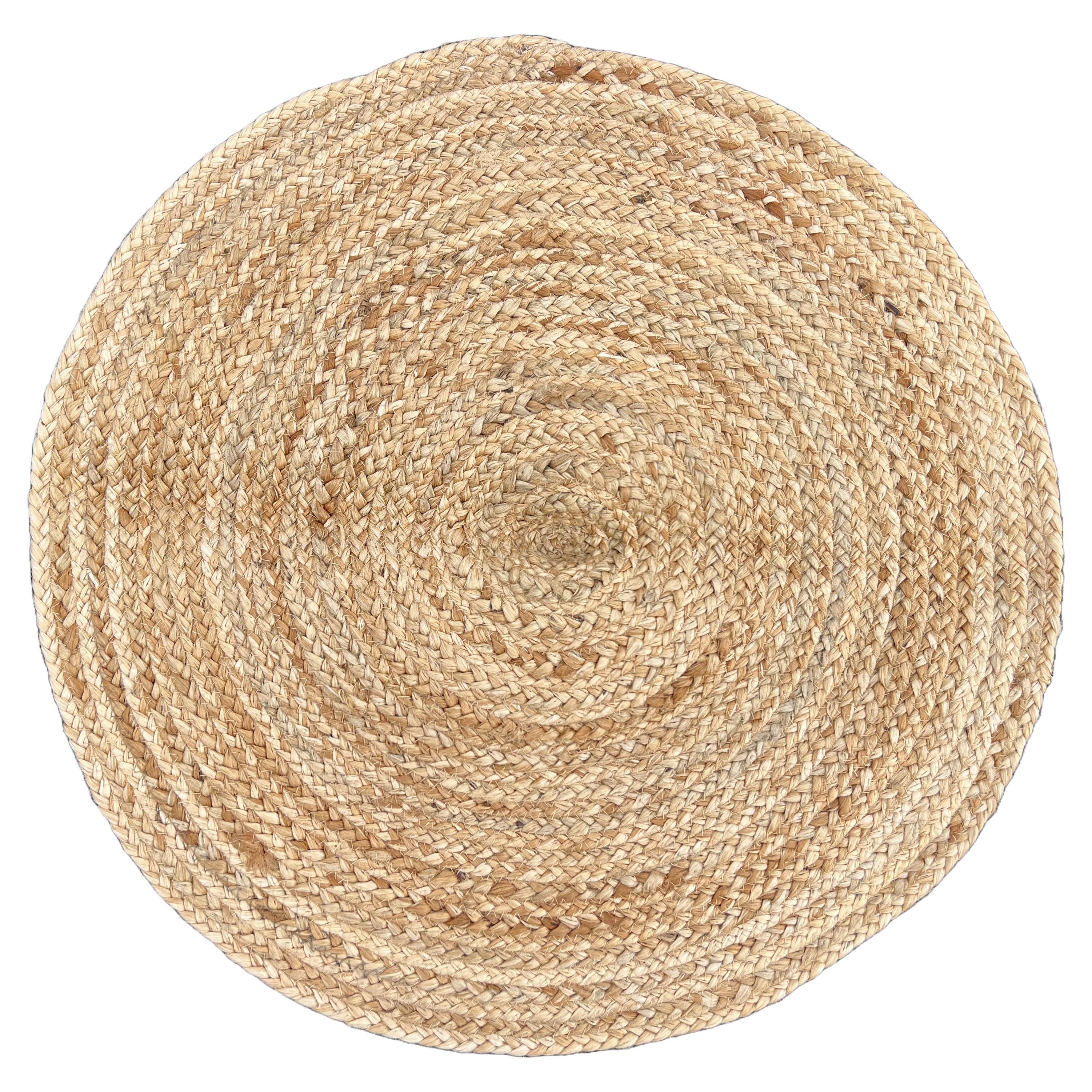 Handmade Jute Area Flat Weave Rug, 2x2 Solid Jute Round Indian Dhurrie Kilim Rug For Sale