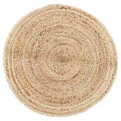 Handmade Jute Area Flat Weave Rug, 2x2 Solid Jute Round Indian Dhurrie Kilim Rug
