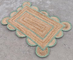 Tapis de jute à tissage plat fait à la main, 2 x 3 Tapis Dhurrie indien à bordure verte festonnée
