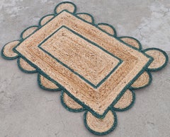 Tapis de jute à tissage plat fait à la main, 2 x 3 Tapis Dhurrie indien à bordure verte festonnée