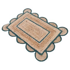 Handgefertigter flacher Jute-Teppich mit Flachgewebe, 2x3 Jutegrüner Rand, Jakobsmuschel-Indianer Dhurrie