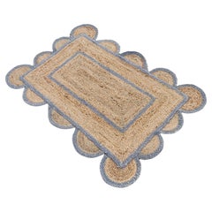 Handmade Jute Area Flat Weave Rug, 2x3 Jute Grey Border Scalloped Indian Dhurrie