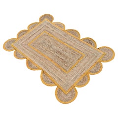 Handmade Jute Area Flat Weave Rug, 2x3 Jute Orange Border Scallop Indian Dhurrie
