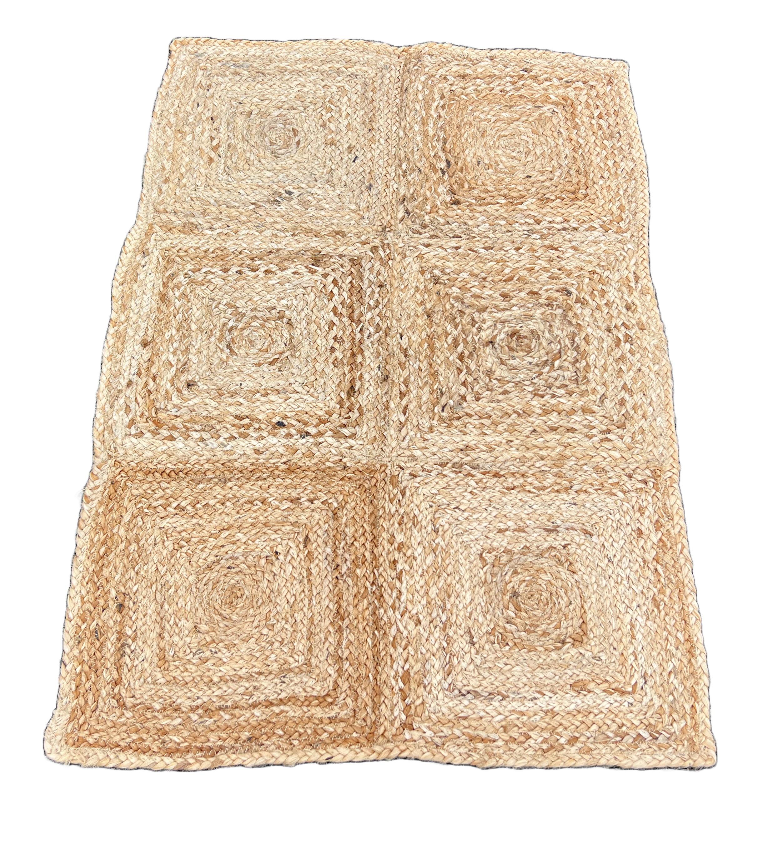Tapis de sol en jute fait main, 2x3 Jute solide à carreaux Indian Dhurrie Kilim Neuf - En vente à Jaipur, IN