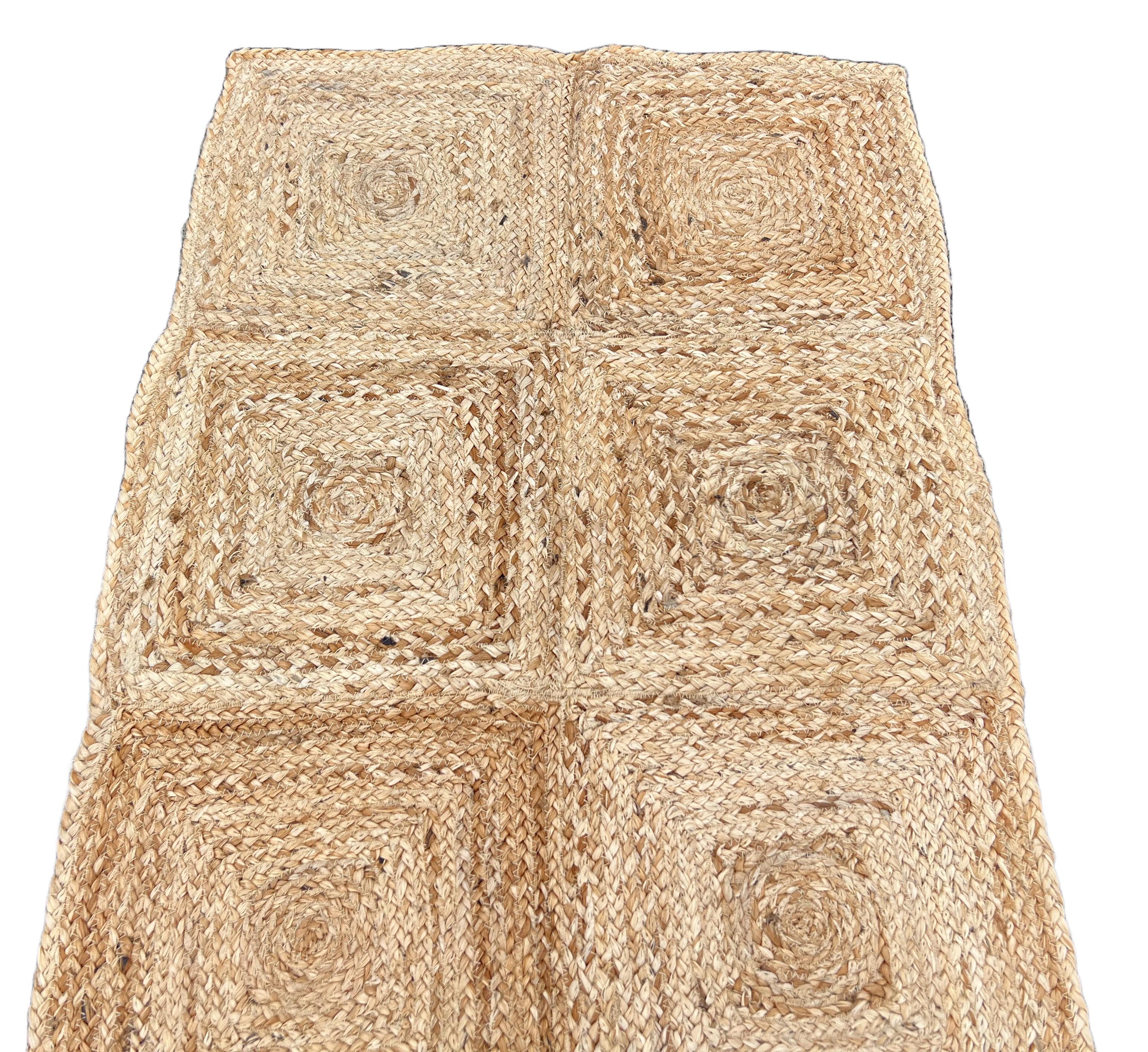XXIe siècle et contemporain Tapis de sol en jute fait main, 2x3 Jute solide à carreaux Indian Dhurrie Kilim en vente