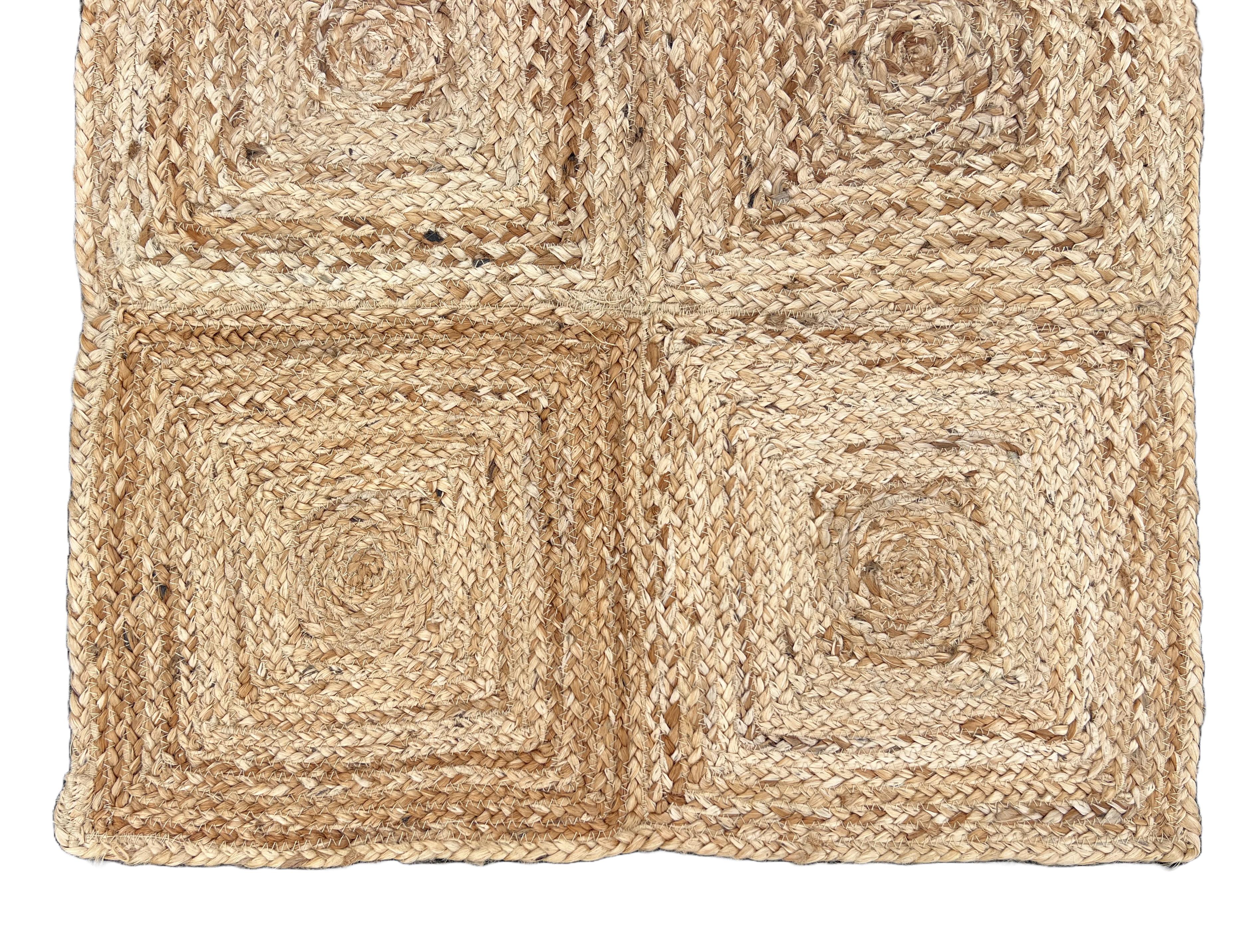 Tapis de sol en jute fait main, 2x3 Jute solide à carreaux Indian Dhurrie Kilim en vente 1