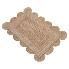 Handmade Jute Area Flat Weave Rug, 2x3 Solid Jute Scalloped Indian Dhurrie Rug