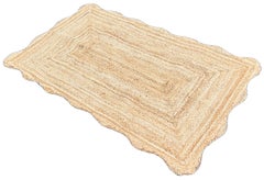 Handmade Jute Area Flat Weave Rug, 3x5 Solid Jute Scalloped Indian Dhurrie Kilim