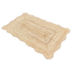 Handmade Jute Area Flat Weave Rug, 3x5 Solid Jute Scalloped Indian Dhurrie Kilim