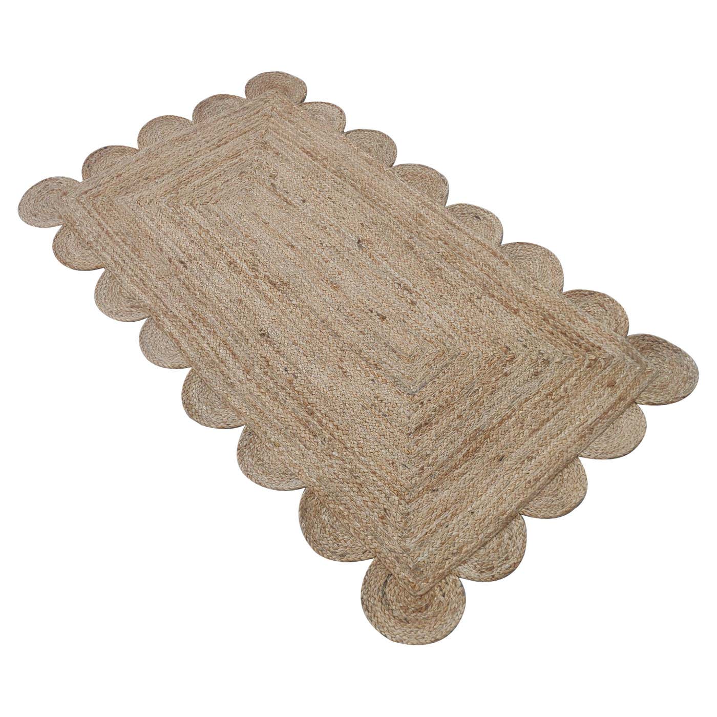 Jute Weaved Rug Handmade Jute Area Flat Weave Rug, 3x5 Solid Jute Scalloped Indian ...
