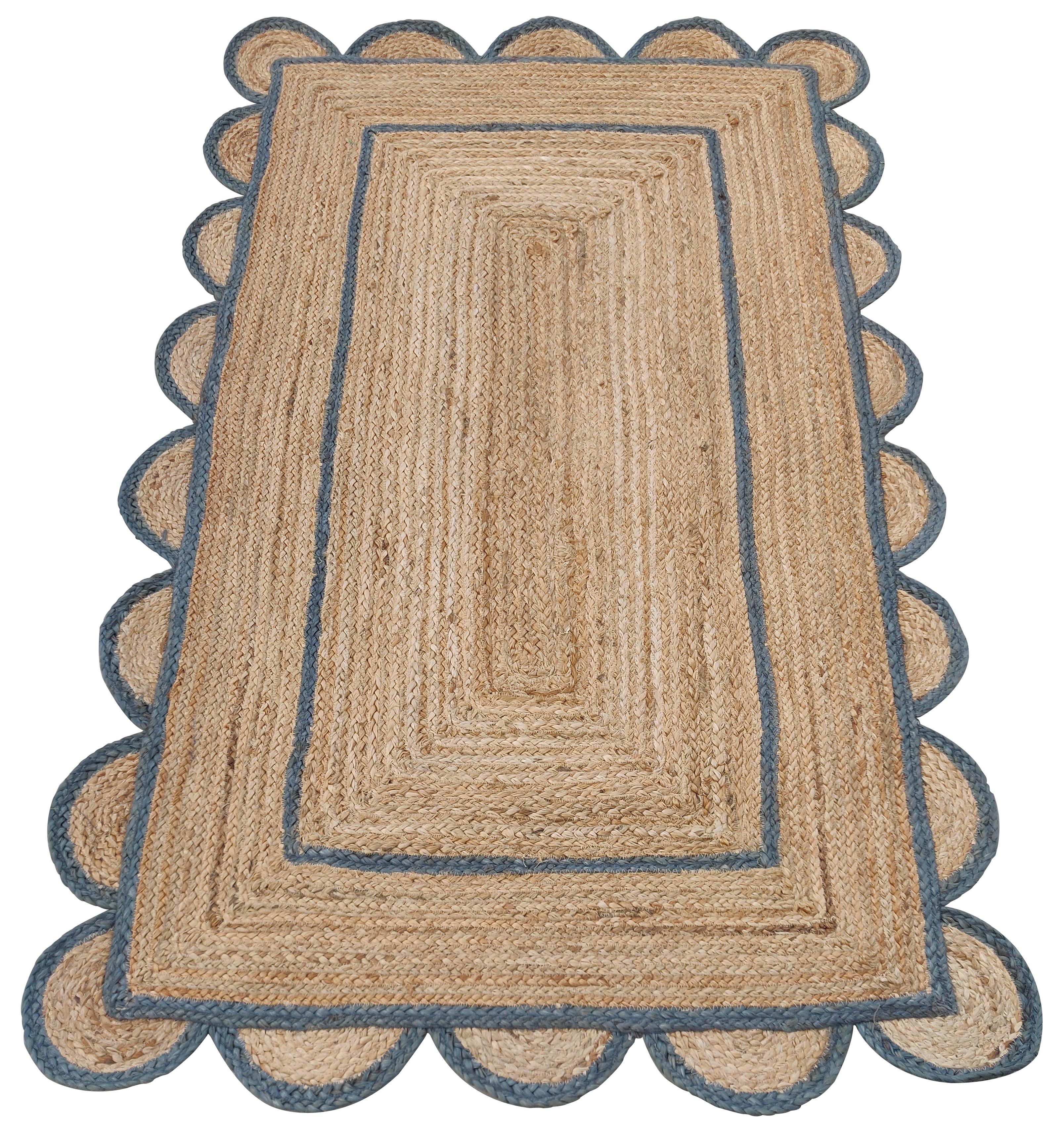 Handgefertigter Flachgewebe-Teppich aus Jute, 4x6 Grau, Jute mit Wellenschliff, indischer Dhurrie-Teppich (Moderne der Mitte des Jahrhunderts) im Angebot