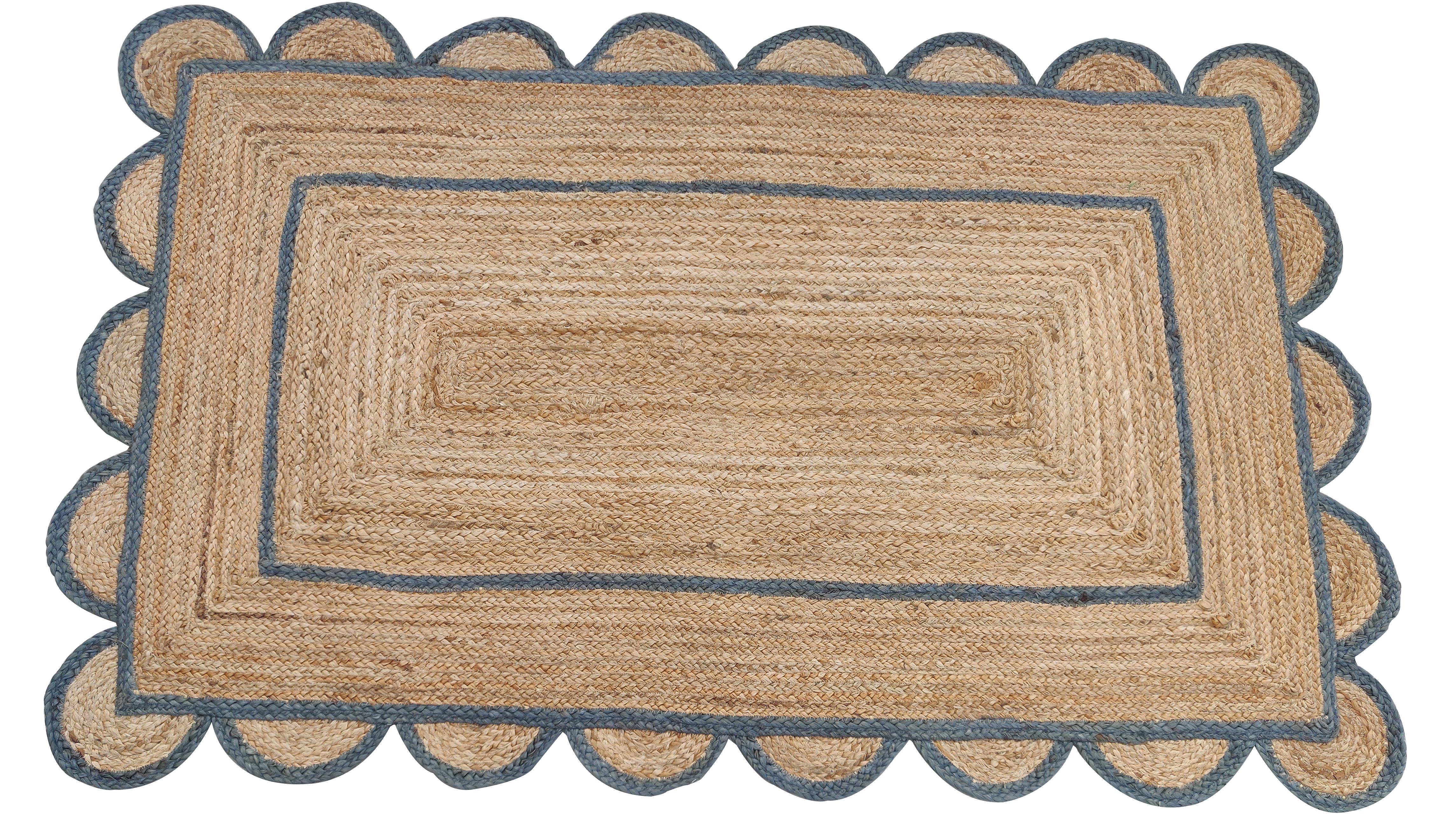 Handmade Jute Area Flat Weave Rug, 4x6 Grey, Jute Scalloped Indian Dhurrie Rug In New Condition For Sale In Jaipur, IN